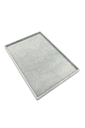 Yerli Üretim Süet Kumaş Gri Renk 34/24 Cm Takı Servis Sunum Tablası