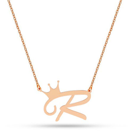 14 Ayar Altın Kral Tacı Harfli Kolye - AD37