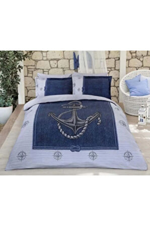 Gri Anchor Denim Tek Kişilik Pike Takımı