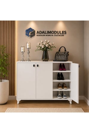 ADALIMODULES Ada 3 Kapaklı 3 Raflı Ayakkabılık Çok Amaçlı Dolap Ve Portmanto Ayakkabı Dolabı