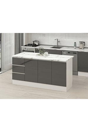 ADA8016 Beyaz Antrasit MDF Ada Mutfak Dolabı 180 cm