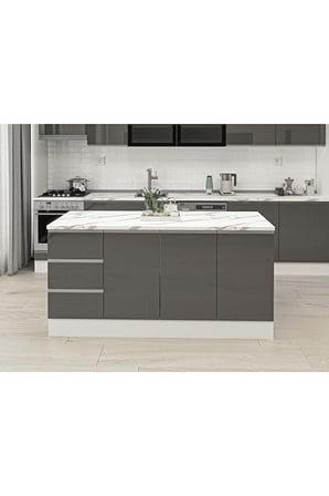 ADA8016 Beyaz Antrasit MDF Ada Mutfak Dolabı 180 cm