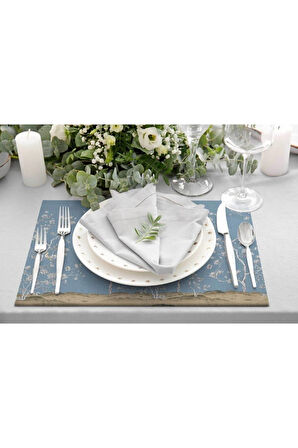 Mavi Bahçe Kumaş Amerikan Servis 4'lü Set 35x50cm (Keten, Ulusl. Yıkama Ve Solmama Sertifikası)