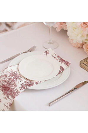 Saklı Bahçe - Kırmızı Kumaş Amerikan Servis 4'lü Set (Keten, Ulusl. Yıkama Ve Solmama Sertifikası)