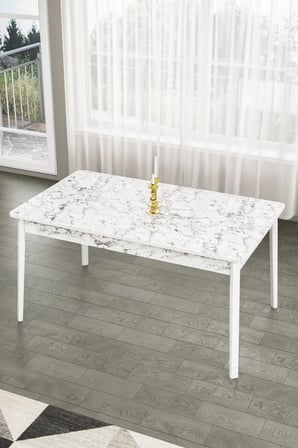 Ada Serisi 80x130 Sabit, Mutfak Masası Takımı Beyaz Mermer Masa+6 Sandalye