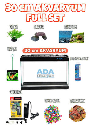 Full Akvaryum Seti Siyah Renk 35x25x15 Cm  9 Parça