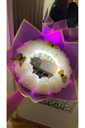 AYNALI BEYAZ GÜL BUKETİ