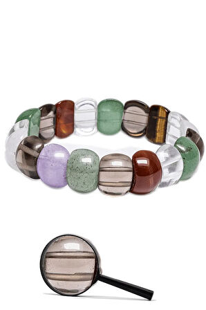 Sertifikalı 7 Çakra Rolex Bileklik - Kaplan Gözü Ametist Kuvars Aventurin Akik Jasper