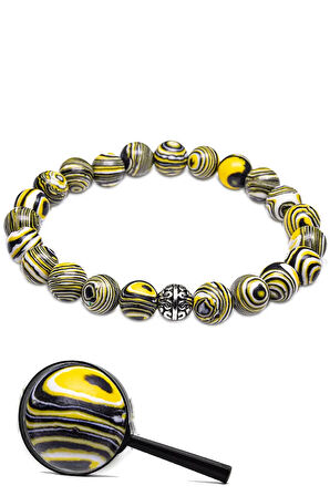 Sertifikalı Gümüş Aparatlı Doğal Sarı Malahit Taşı Bileklik