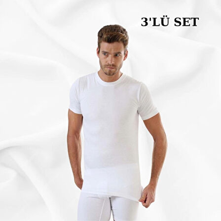 Erkek Basic Slim Fit %100 Pamuk 3'lü Sıfır Yaka Kısa Kollu Atlet