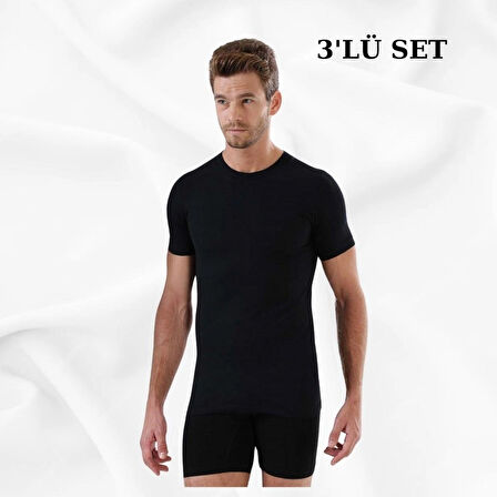 Erkek Basic Slim Fit %100 Pamuk 3'lü Sıfır Yaka Kısa Kollu Atlet