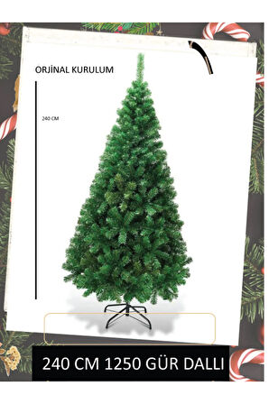 Premium  Yılbaşı Çam Ağacı 240 cm 1250 Dallı Süsler Dahil