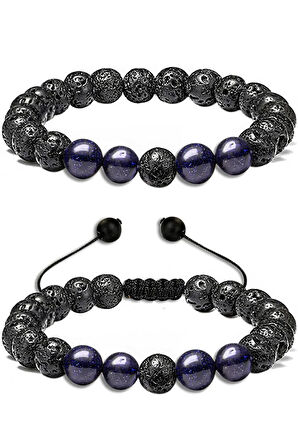 Sertifikalı Doğal Volkanik Lav Mavi Yıldız Taşı Bileklik Seti