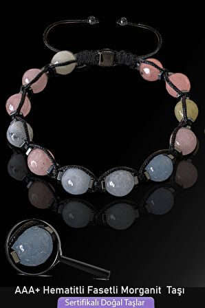 Sertifikalı Fasetli Gerçek Akuamarin - Pembe Kuvars - Morganit Taşı Bileklik