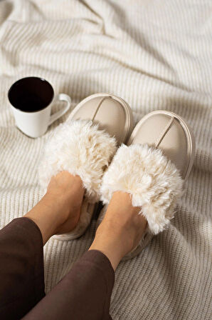 Kadın Cırtlı Çıkarılabilir Rahat Kaymaz Taban Ev Dış Mekan Peluş Terliği