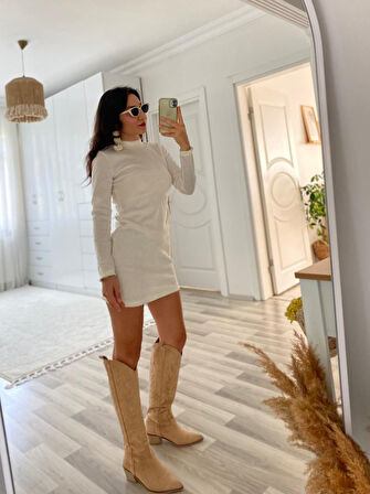 35 AVM Kadın Uzun Kollu Peluş Mini Boy Elbise
