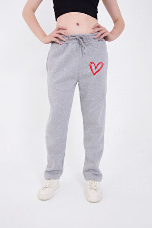 35 AVM Oversize Boru Paça Baskılı Eşofman Pantolon - Gri