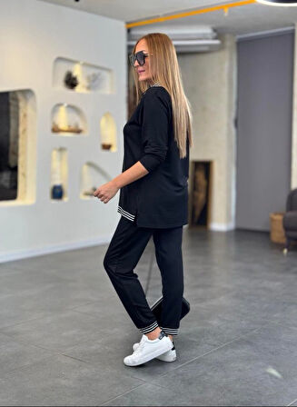 35 AVM Kadın Uzun Kollu Ribana Ve Fermuar Detay Bluz Ve Yüksel Bel Pantolon 2li Takım