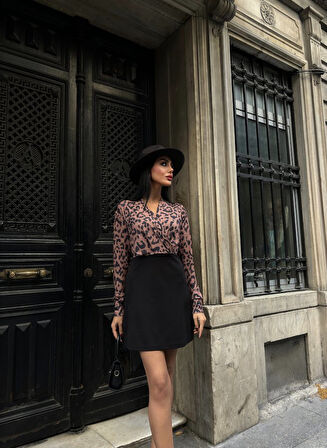 35 AVM Kadın Uzun Kollu Kruvaze Yaka Krep Mini Boy Elbise