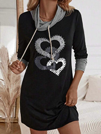 35 AVM Kadın Uzun Kollu Balıkçı Yaka Bağcıklı Iki Iplik Elbise