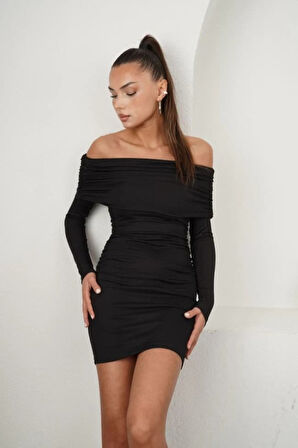 35 AVM Kadın Madonna Mendil Yaka Fırsat ürün Büzgülü Mini Elbise