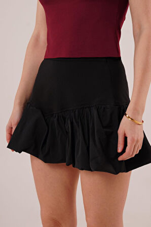 35 AVM Yandan Fermuarlı Mini Siyah Balon Etek