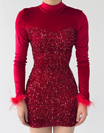 35 AVM Tepu Tüy Detaylı Elbise