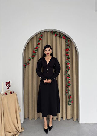 35 AVM Meta Düğme Detaylı Elbise