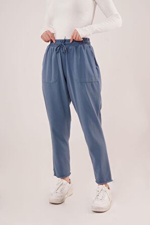 35 AVM Bağlama Detaylı Cepli Mavi Pantolon