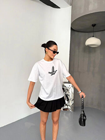 35 AVM Kısa Kol Baskılı T-shirt - Beyaz