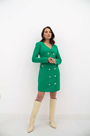 35 AVM Yeşil Gold Düğmeli Ceket Elbise