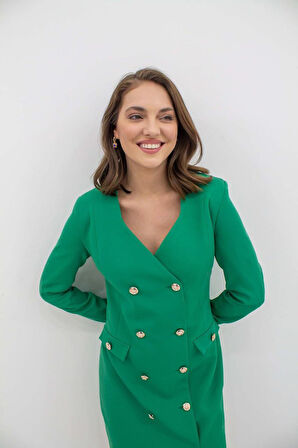 35 AVM Yeşil Gold Düğmeli Ceket Elbise