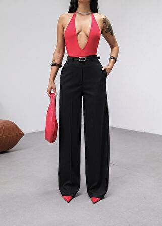 35 AVM Poly Viscose Yüksek Bel Kemerli̇ Ve Dökümlü Palazzo Pantolon (Kemer Dahi̇l)