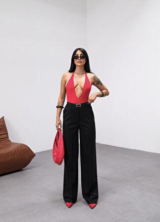 35 AVM Poly Viscose Yüksek Bel Kemerli̇ Ve Dökümlü Palazzo Pantolon (Kemer Dahi̇l)