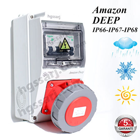 Amazon DEEP, IP66-IP67-IP68, Trifaze Elektrikli Araç Kombinasyon Kutusu, 5x32A + 1x16A - Sigorta Markası Seçeneği - 5 Yıl Garanti