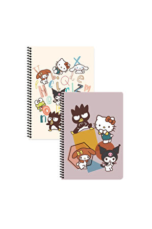 Keskin Color Hello Kitty and Friends Çizgili Defter 2 Adet | 16,5 x 22,5 cm | Spiralli – 80 Yaprak