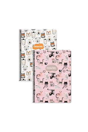 Keskin Color Animal Friends Çizgili Defter Seti (2’li) | 16.5 x 22.5 cm | Spiralli – 80 Yaprak