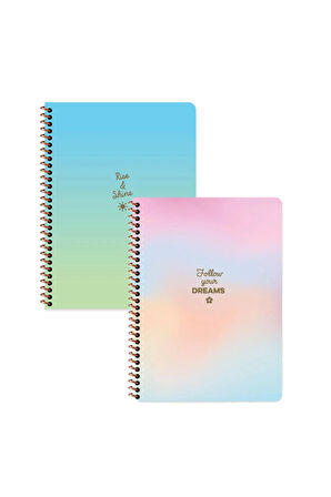 Keskin Color Peritozu Çizgili Stickerli Defter Seti 2 Adet | 16,5 x 22,5 cm | Spiralli – 80 Yaprak