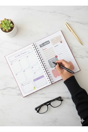 Spiral Haftalık Aylık Planlayıcı Defter | Stickerlı Organizer | Ajanda & Günlük Plan Defteri