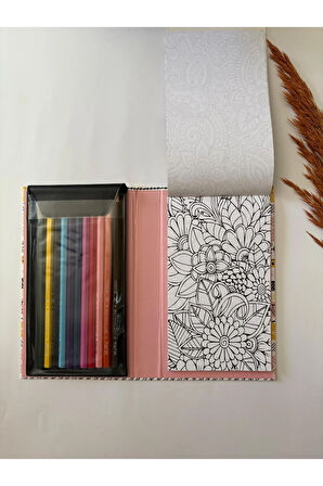 Atakids Lizy Kuru Boyalı Mandala Boyama Defteri | 19 x 11 cm | 40 Yaprak | 12 Renk Kuru Boya