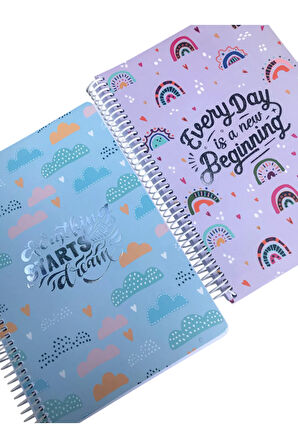 Atakids Lizy 120 Yaprak 17x24cm Baskılı Bristol Kapak Spiralli Çizgili Defter 2'li Set