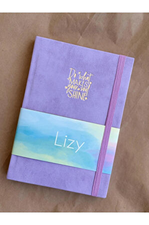 Atakids Lizy Mottolu Suni Deri Velur Kapak Çizgili Defter 14x20 cm, 168 Sayfa