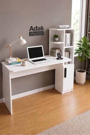 ADALIMODULES Ders Çalışma Masası Kavisli Kitaplıklı 120 CM Çalışma Masası Öğrenci Masası Ofis Çalışma Masası