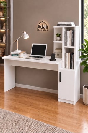ADALIMODULES Ders Çalışma Masası Kavisli Kitaplıklı 120 CM Çalışma Masası Öğrenci Masası Ofis Çalışma Masası