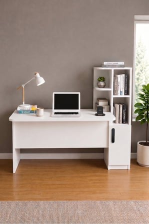 ADALIMODULES Ders Çalışma Masası Kavisli Kitaplıklı 120 CM Çalışma Masası Öğrenci Masası Ofis Çalışma Masası