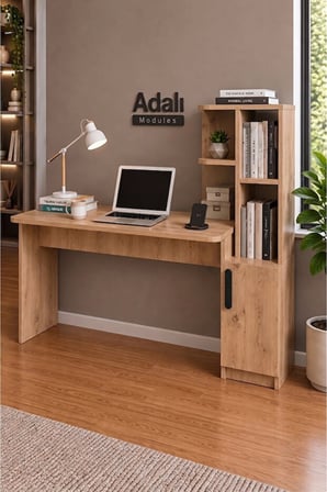 ADALIMODULES Ders Çalışma Masası Kavisli Kitaplıklı 120 CM Çalışma Masası Öğrenci Masası Ofis Çalışma Masası