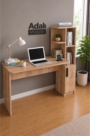ADALIMODULES Ders Çalışma Masası Kavisli Kitaplıklı 120 CM Çalışma Masası Öğrenci Masası Ofis Çalışma Masası