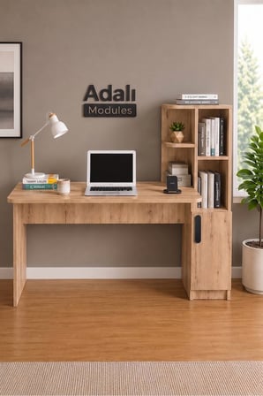 ADALIMODULES Ders Çalışma Masası Kavisli Kitaplıklı 120 CM Çalışma Masası Öğrenci Masası Ofis Çalışma Masası
