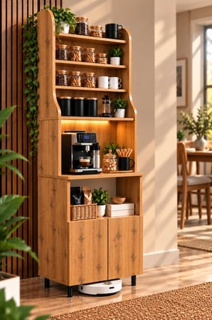 ADALIMODULES Kahve Köşesi Dolabı Modern Led Aydınlatmalı Ayarlanabilir Raflı Mutfak Rafı Dolabı