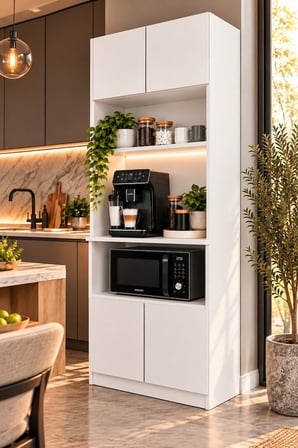 ADALIMODULES Kahve Köşesi Dolabı Modern Led Aydınlatmalı Raflı Mutfak Rafı Dolabı